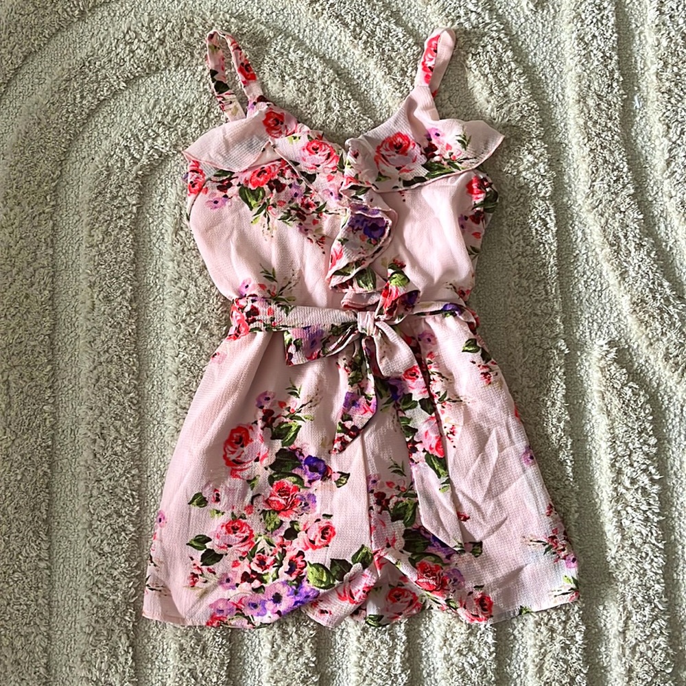 Floral pink girls romper